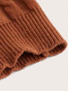 SHEIN 男大童絞花針織鈕扣前開衫配圍巾 - 鏽棕色 - 查看 8