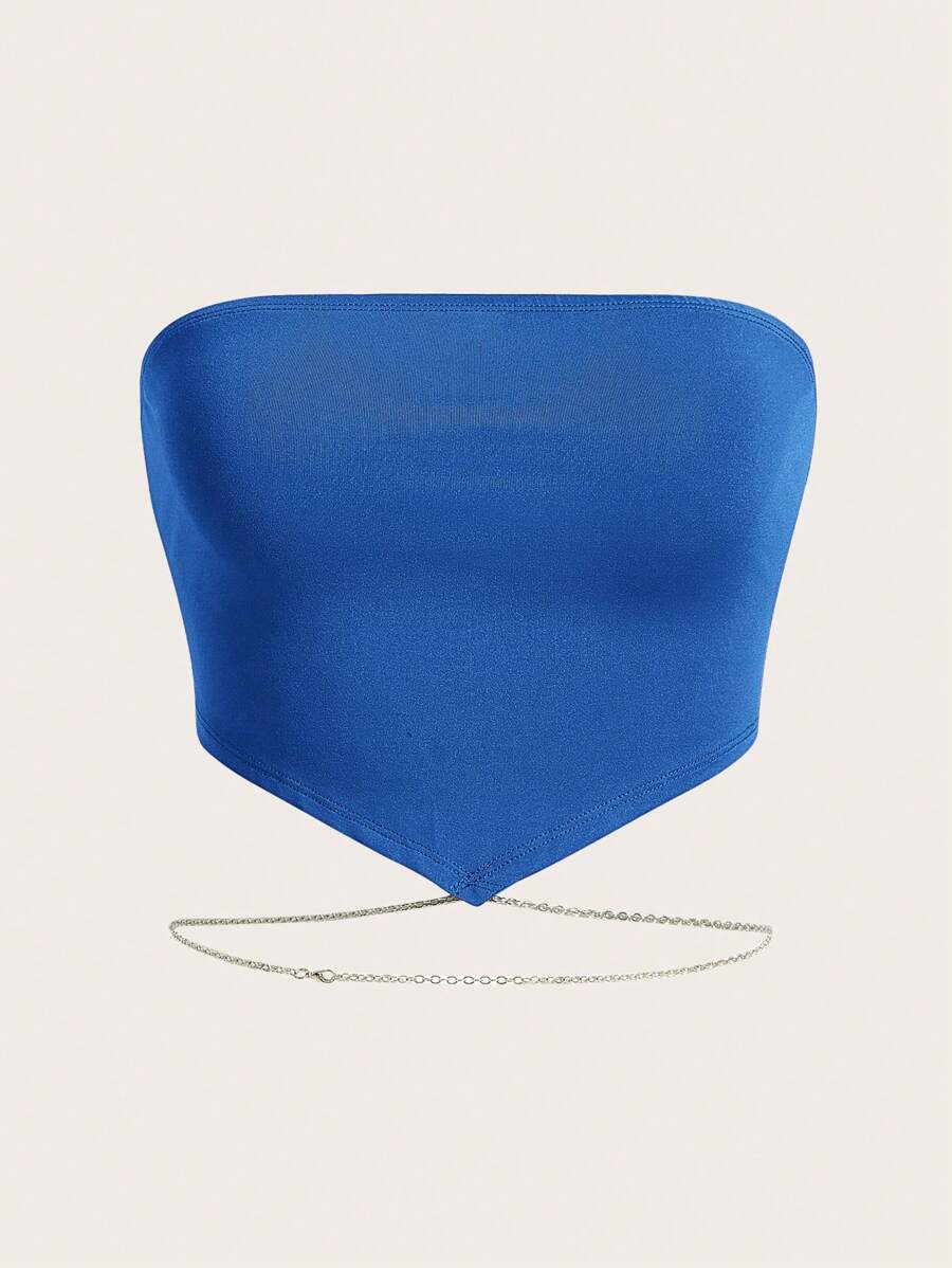 SHEIN ICON Chain Detail Bandana Hem Tube Top - Blue - View 1