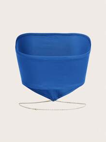 SHEIN ICON Chain Detail Bandana Hem Tube Top - Blue - View 2