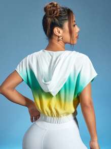 漸變圖案蝙蝠袖連帽短款運動夾克 - 彩色 - 查看 2