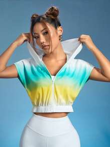 漸變圖案蝙蝠袖連帽短款運動夾克 - 彩色 - 查看 3