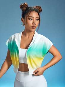 漸變圖案蝙蝠袖連帽短款運動夾克 - 彩色 - 查看 4