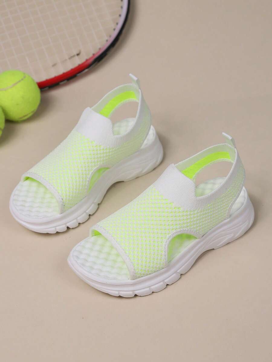 女孩透氣針織運動涼鞋,時尚戶外 - 綠色 - 查看 1