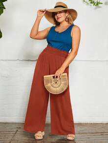 SHEIN Clasi Plus Pantalon Ample À Taille Froncée - Acajou - Voir 2