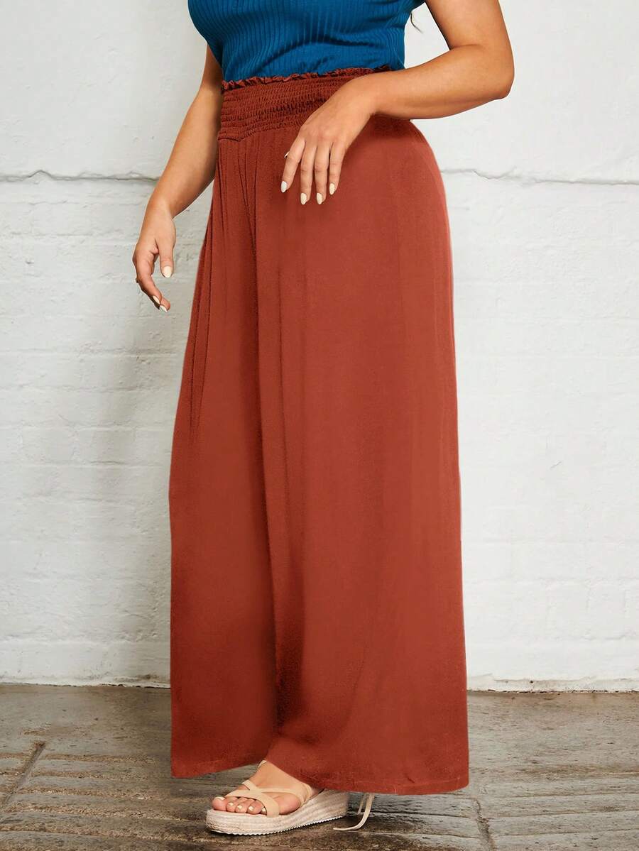 SHEIN Clasi Plus Pantalon Ample À Taille Froncée - Acajou - Voir 1