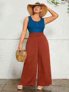 SHEIN Clasi Plus Pantalon Ample À Taille Froncée - Acajou - Voir 6