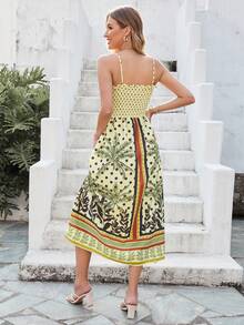 SHEIN VCAY Tropical & Polka Dot Print Cami Dress - Yellow - View 2