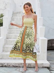 SHEIN VCAY Tropical & Polka Dot Print Cami Dress - Yellow - View 5