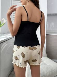 Đồ họa chữ cái & Gấu Ren Mộc nhĩ Nơ mặt trước Bộ PJ - Nhiều màu - Xem 2