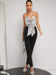 SHEIN Unity 金屬蝴蝶結鑲鑽連身褲 - 彩色 - 查看 5