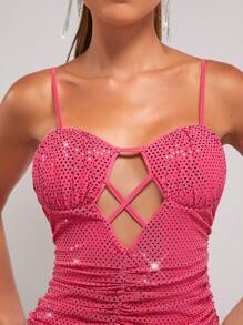 Hauture Vestido Brillante Con Pliegues Cruzados, Abertura Y Fruncido - Rojo violeta - Ver 5