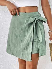 SHEIN Frenchy Váy quấn eo thắt nơ vải trơn họa tiết phong cách nghỉ dưỡng thường ngày mùa hè dành cho nữ - màu xanh lá - Xem 1