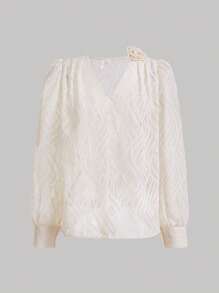 GENKIRA 素色立體花卉襯衫 - 白色 - 查看 1