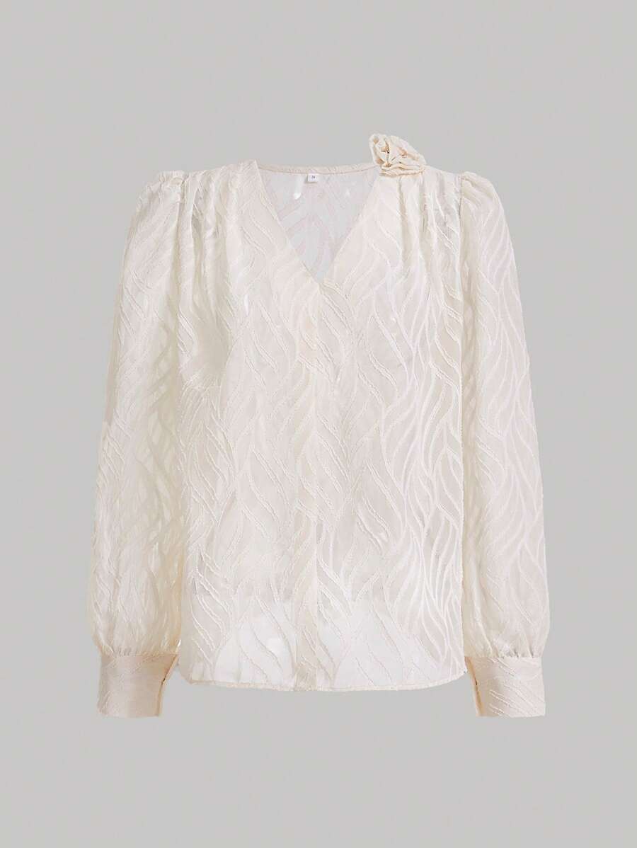 GENKIRA 素色立體花卉襯衫 - 白色 - 查看 1