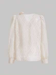 GENKIRA 素色立體花卉襯衫 - 白色 - 查看 2