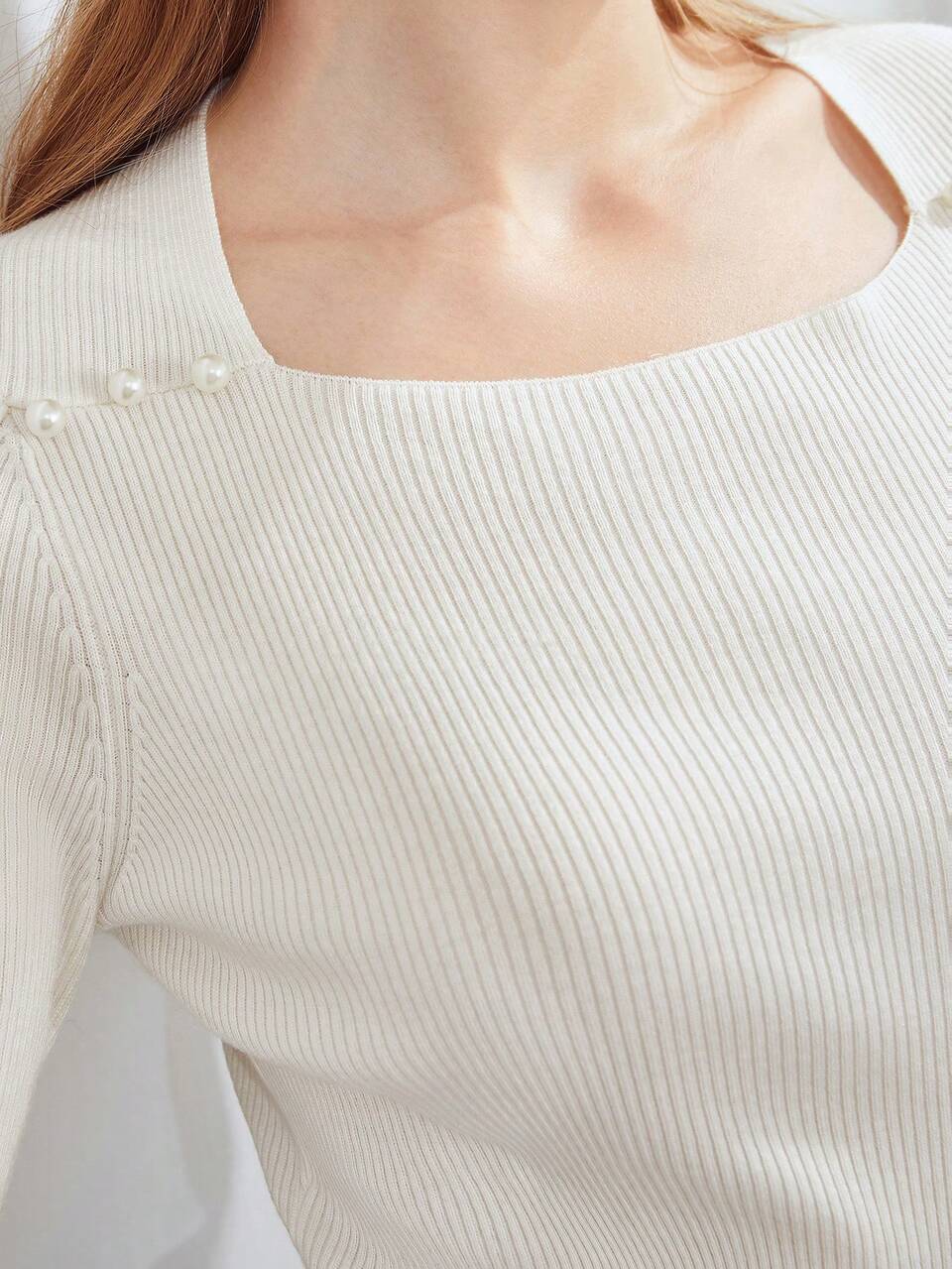 FAUX PEARL WOOL-BLEND SWEATER