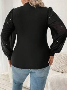 SHEIN LUNE 大碼亮片拼接紐扣細節襯衫 - 黑色 - 查看 2