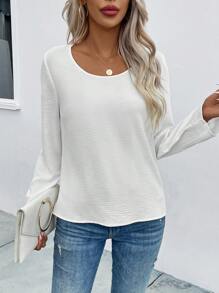 Chiquease Guipure Lace Insert Cut Out Back Blouse - White - View 5