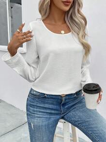 Chiquease Guipure Lace Insert Cut Out Back Blouse - White - View 6