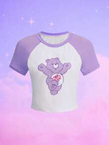 ROMWE X Care Bears 卡通圖案插肩袖T恤 - 彩色 - 查看 1