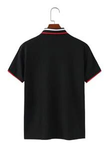 Manfinity Homme Men Striped Trim Polo Shirt - Black - View 2