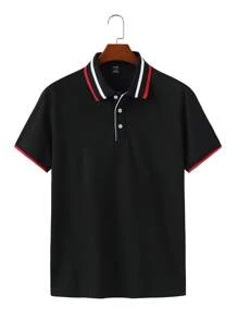 Manfinity Homme Men Striped Trim Polo Shirt - Black - View 3
