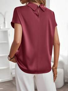 SHEIN LUNE Mock Neck Batwing Sleeve Satin Blouse - Burgundy - View 2