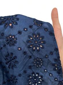 SHEIN LUNE 素色網眼刺繡褶邊抹胸上衣 - 藏蓝色 - 查看 7