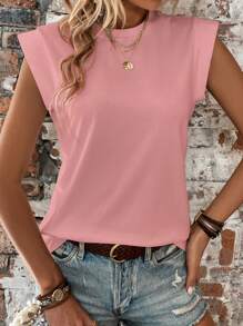 SHEIN LUNE Solid Batwing Sleeve Tee - Pink - View 1