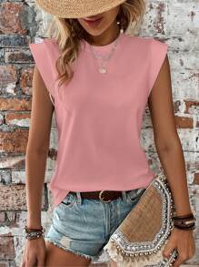 SHEIN LUNE Solid Batwing Sleeve Tee - Pink - View 4