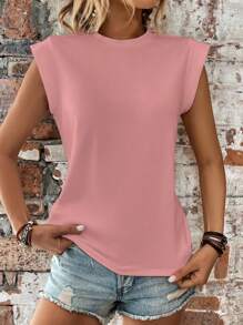 SHEIN LUNE Solid Batwing Sleeve Tee - Pink - View 5