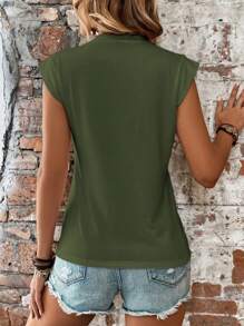 SHEIN LUNE Camiseta unicolor de manga murciélago - Verde Oscuro - Ver 2