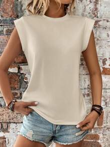 SHEIN LUNE Solid Batwing Sleeve Tee - Apricot - View 5