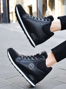 秋冬女士坡跟厚底轻便增高运动鞋，女式运动鞋 - 黑色 - 查看 3