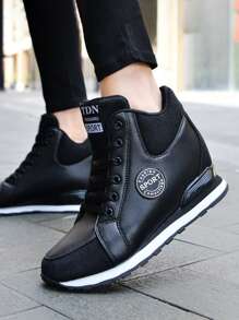 秋冬女士坡跟厚底轻便增高运动鞋，女式运动鞋 - 黑色 - 查看 5