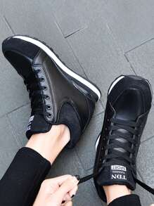 秋冬女士坡跟厚底轻便增高运动鞋，女式运动鞋 - 黑色 - 查看 8