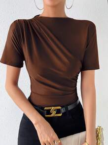 Chiquease Solid Ruched Tee - Brown - View 4