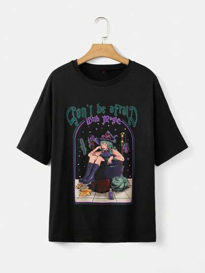 Lasthopeparty Slogan & Figure Graphic Drop Shoulder Tee