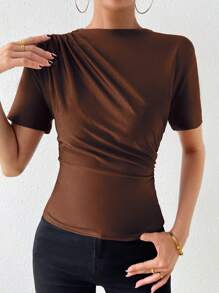 Chiquease Solid Ruched Tee - Brown - View 7