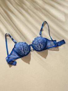 حمالة صدر سكسي مع تطريز تباين' - أزرق بحري - مشاهدة 4