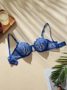 حمالة صدر سكسي مع تطريز تباين' - أزرق بحري - مشاهدة 1