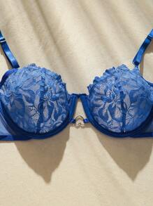 حمالة صدر سكسي مع تطريز تباين' - أزرق بحري - مشاهدة 5