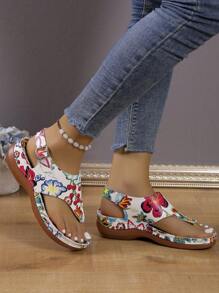 Dép xỏ ngón đế xuồng cao gót có khóa cài dành cho nữ, màu ngẫu nhiên, thích hợp cho trang phục mùa hè, phụ kiện du lịch thiết yếu. - Nhiều màu - Xem 3