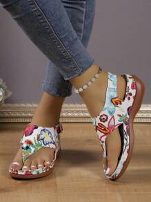 Dép xỏ ngón đế xuồng cao gót có khóa cài dành cho nữ, màu ngẫu nhiên, thích hợp cho trang phục mùa hè, phụ kiện du lịch thiết yếu. - Nhiều màu - Xem 4