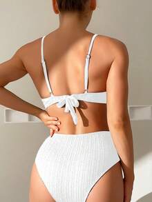 màu trơn Push-Up Eo cao Bộ đồ bơi Bikini - trắng - Xem 2