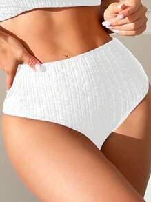 màu trơn Push-Up Eo cao Bộ đồ bơi Bikini - trắng - Xem 3