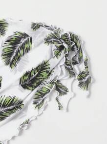 夏季热带印花吊带三角比基尼套装（配沙滩裙） - 橄欖綠 - 查看 5