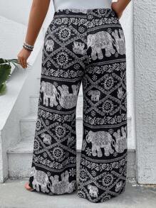 SHEIN VCAY Pantalones rectos de verano con estampado total de talla grande