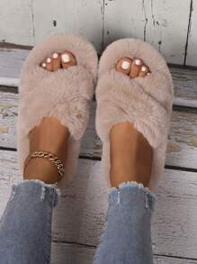 交叉拖鞋適合女士,女孩,秋天&冬天,可愛ins風格屋家居拖鞋