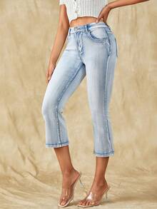 SHEIN Frenchy High Waist Capri Jeans - Light Wash - View 5